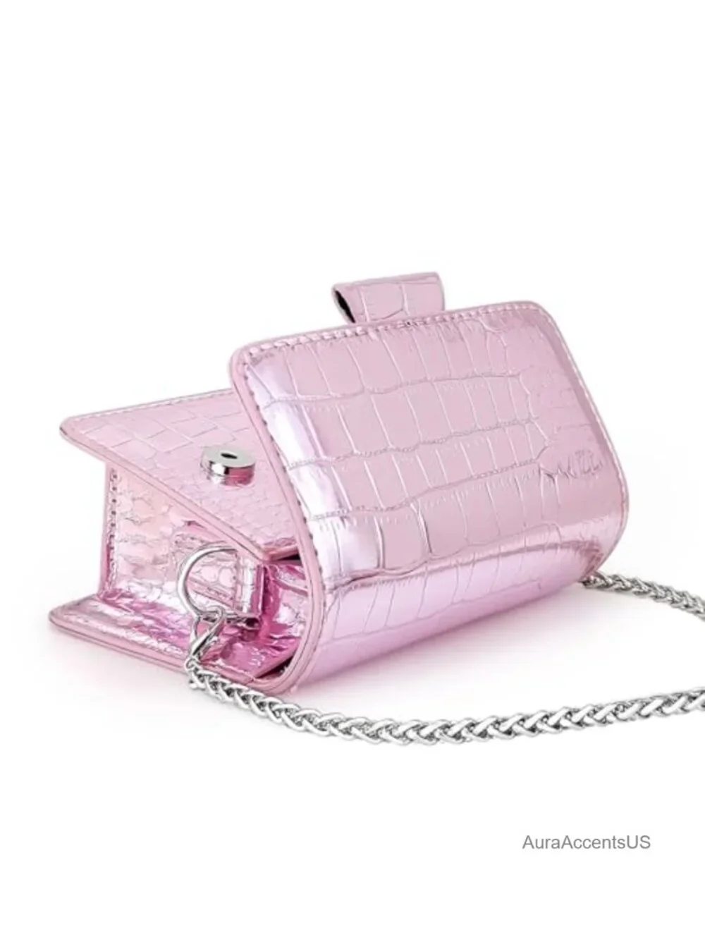 Mini Crossbody Purse with Removable Chain Strap, Faux Leather Croc Pattern